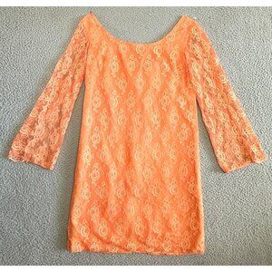Vintage 60s Lace Mini Dress  Bow Sheer Flutter Sleeve Low Cut Back Union